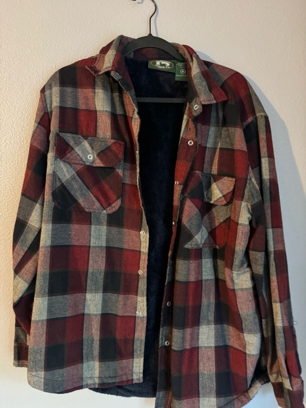 Sherpa-Lined Plaid Shirt Jacket - Red & Black